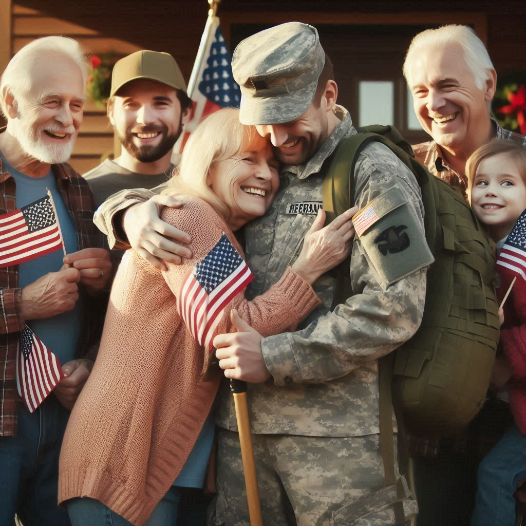 Veterans with their families on veterans day